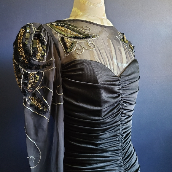 Draped 80s 90s black dress holiday dress - Picture 7 of 7